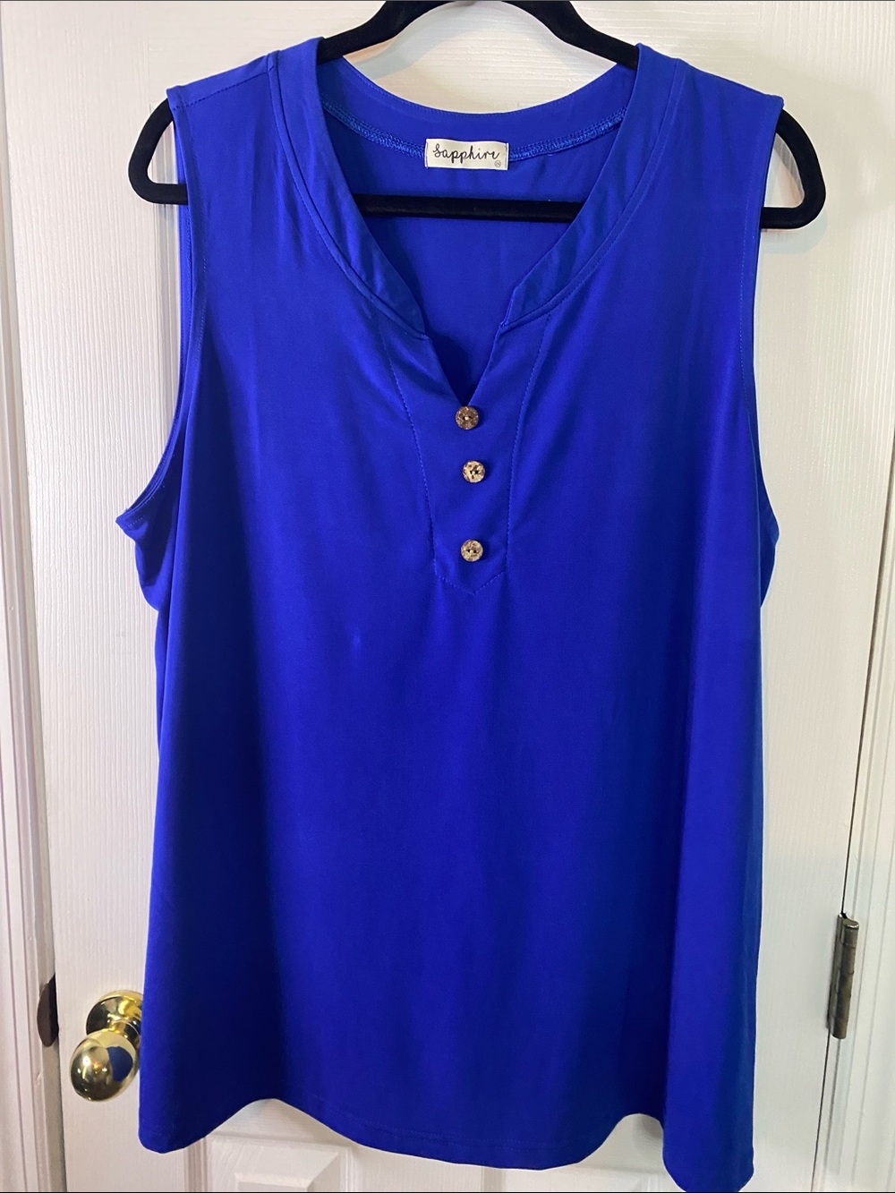 Lapphine Sleeveless Henley Top in Royal Blue Size 2x.